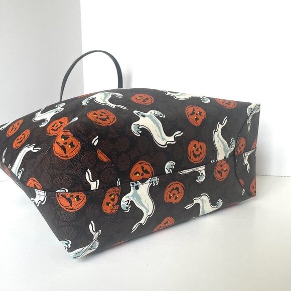 Coach City Tote Bag CCE69 Signature Canvas Halloween Ghost Print Walnut Large - Picture 7 of 10
